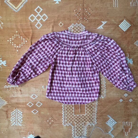 Joie Burgundy Gingham BURNESS Blouse – Long Sleeve Button Front Top, Size S - Picture 5 of 7